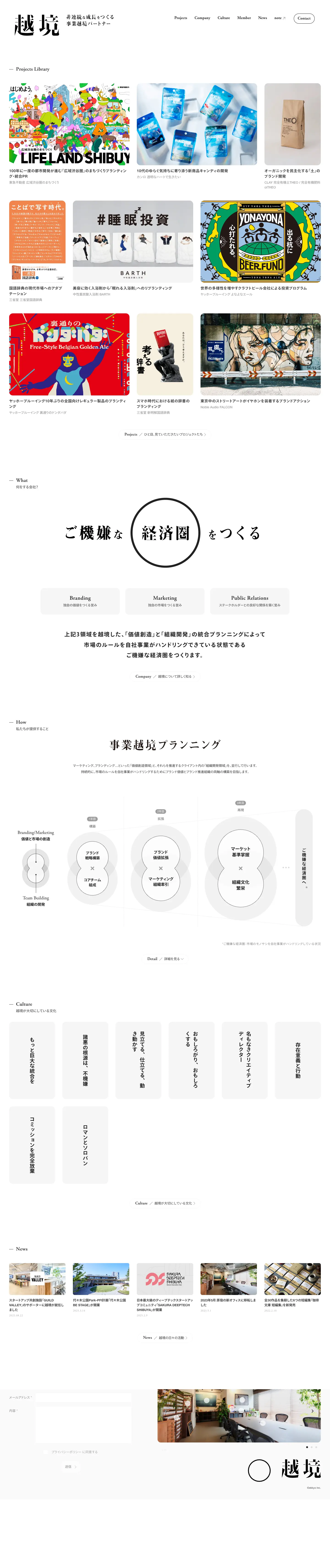 株式会社 越境 Webサイトの画面